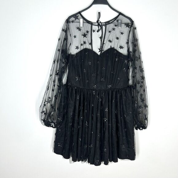 Lirika Matoshi Sz XL Teuta Tulle Dress Star Embellished in Black - Picture 6 of 16